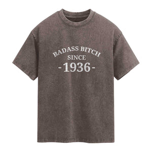Funny 90th Birthday Washed Cotton T-Shirt Badass Bih Since 1936