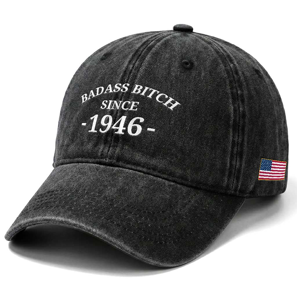 Funny 80th Birthday Washed Cotton Baseball Cap Badass Bih Since 1946 TS10 Print Your Wear