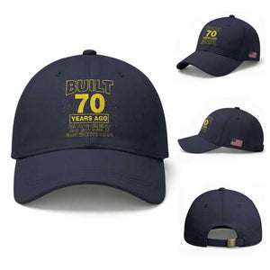 Funny 70th Birthday Baseball Cap Galaxy Built 70 Years Ago Parts Original TS10 Baseball Cap Universal Fit Navy Print Your Wear