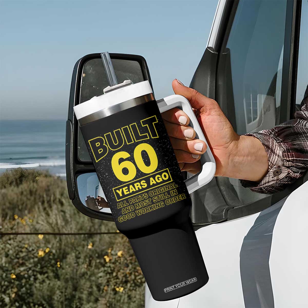 Funny 60th Birthday Tumbler With Handle Galaxy Built 60 Years Ago Parts Original TS10 Print Your Wear