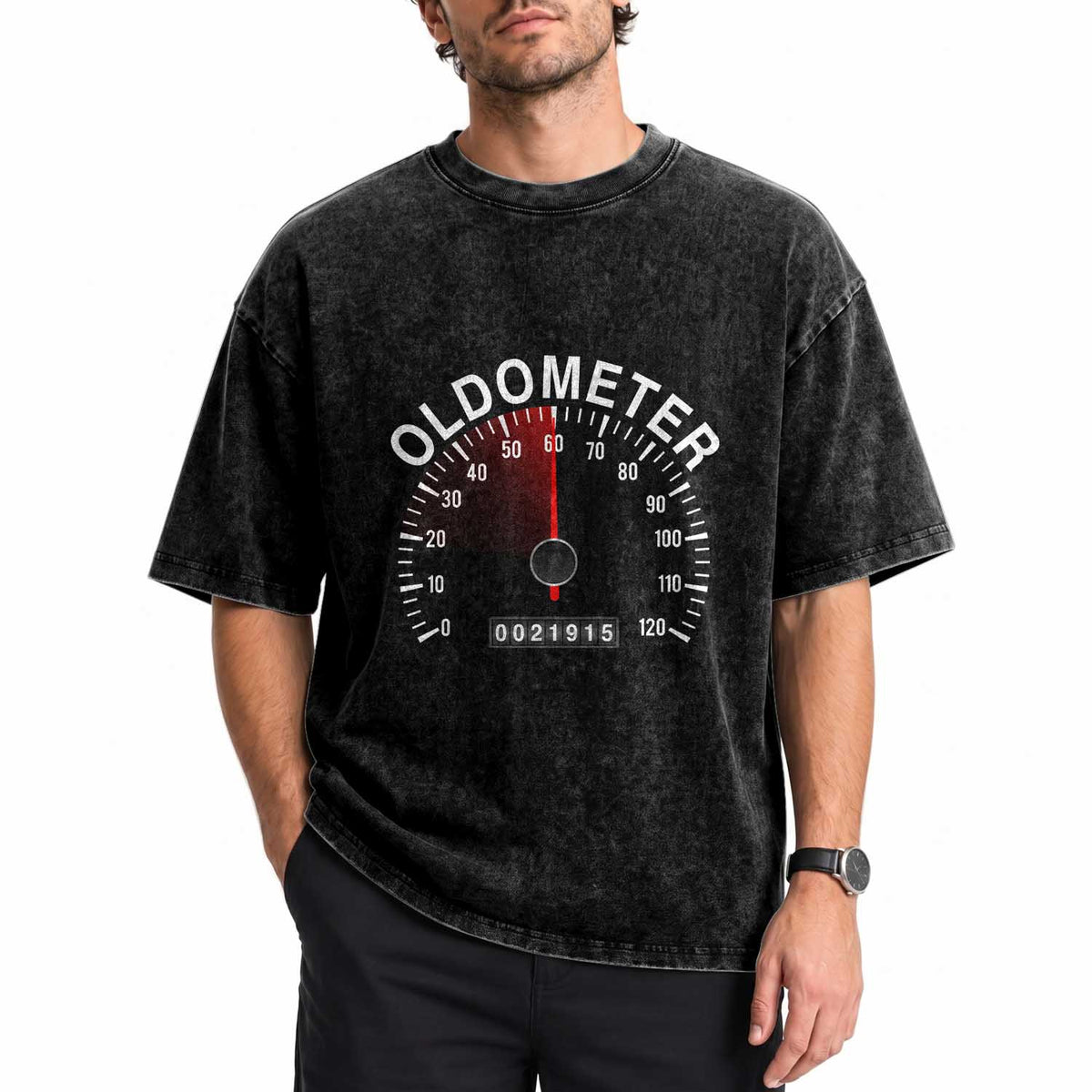 Funny 60th Birthday Washed Cotton T-Shirt Oldometer Odometer 60 Year Old Joke