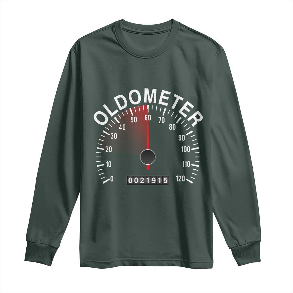 Funny 60th Birthday Long Sleeve Shirt Oldometer Odometer 60 Year Old Joke TS10 Dark Forest Green Print Your Wear