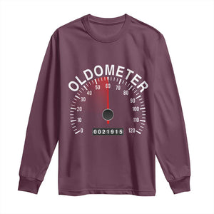 Funny 60th Birthday Long Sleeve Shirt Oldometer Odometer 60 Year Old Joke TS10 Maroon Print Your Wear