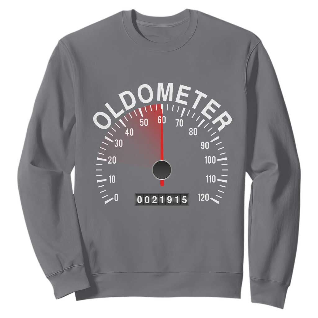 Funny 60th Birthday Sweatshirt Oldometer Odometer 60 Year Old Joke TS10 Charcoal Print Your Wear