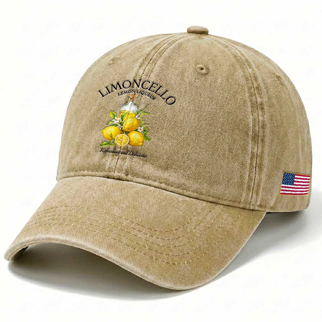 Vintage Limoncello Lemon Liqueur Washed Cotton Baseball Cap Italian Summer Letter Fruit Printed Graphic TS10 Print Your Wear