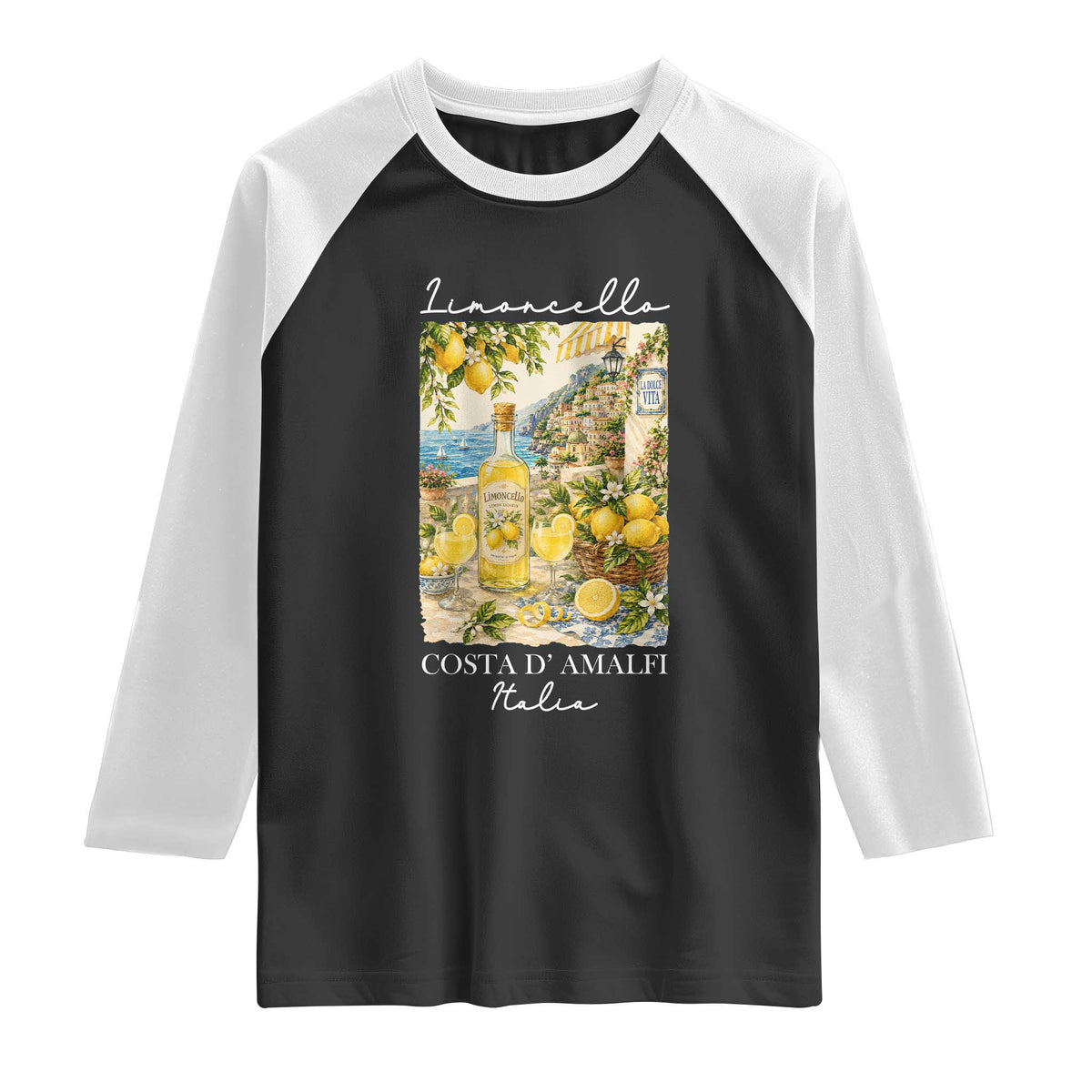 Limoncello Amalfi Coast Raglan Shirt Lemon Lover Italian Summer Fruit TS10 Black White Print Your Wear