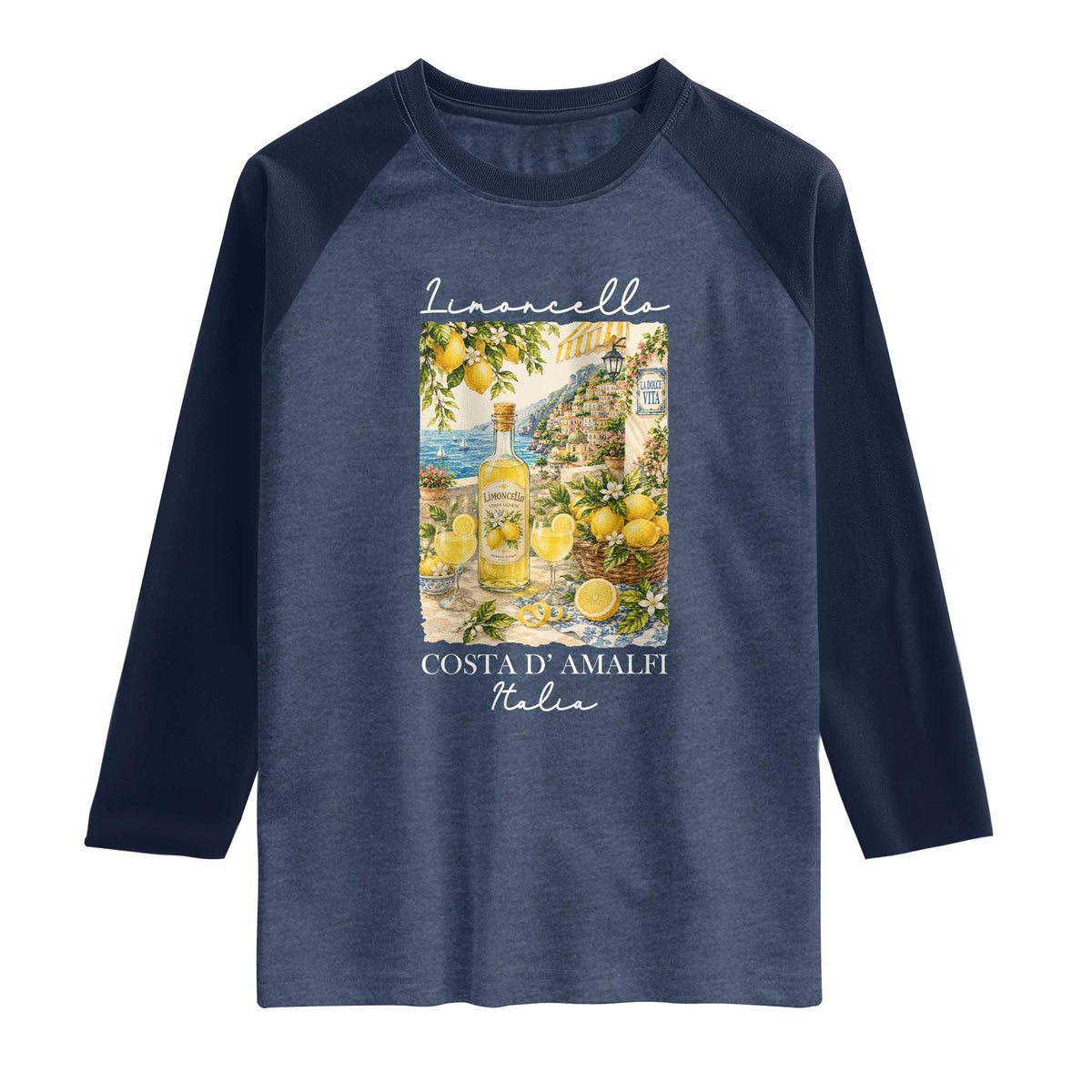 Limoncello Amalfi Coast Raglan Shirt Lemon Lover Italian Summer Fruit TS10 Heather Denim Navy Print Your Wear