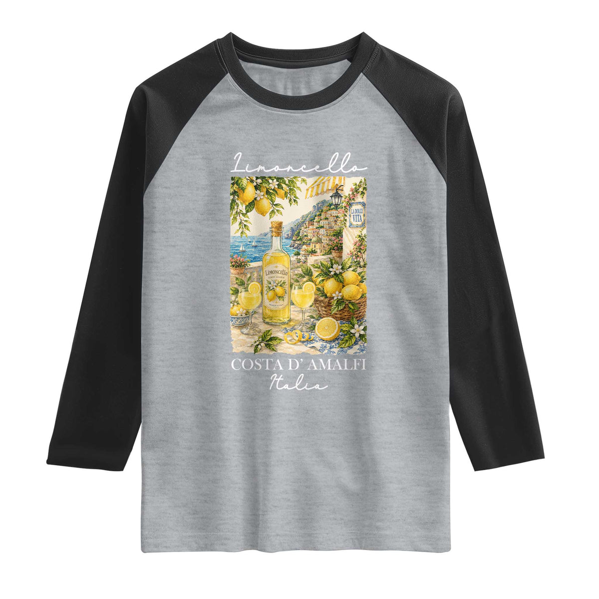 Limoncello Amalfi Coast Raglan Shirt Lemon Lover Italian Summer Fruit TS10 Heather Gray Black Print Your Wear