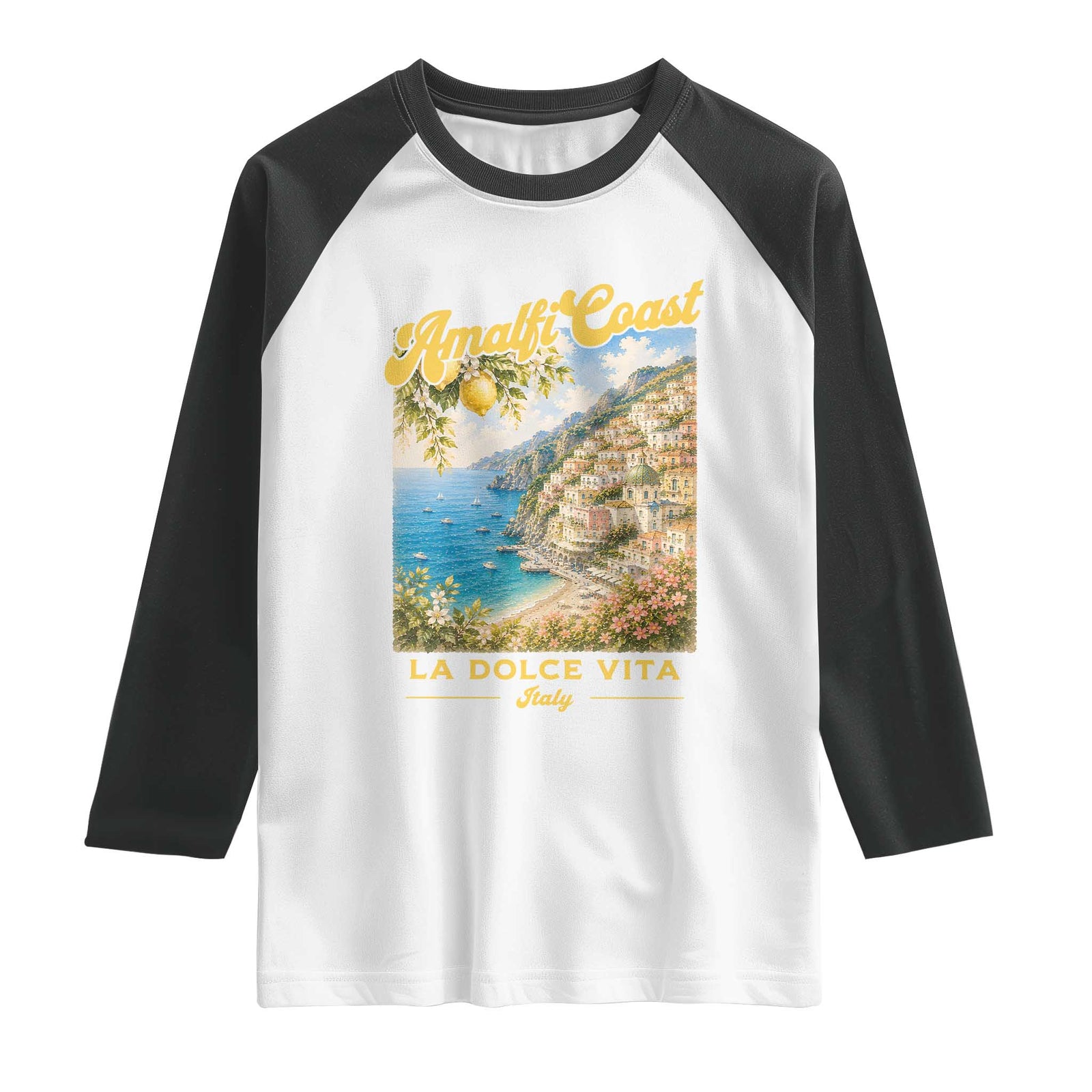 Amalfi Coast La Dolce Vita Italy Raglan Shirt Vintage Summer Amalfi Coast TS10 White Black Print Your Wear