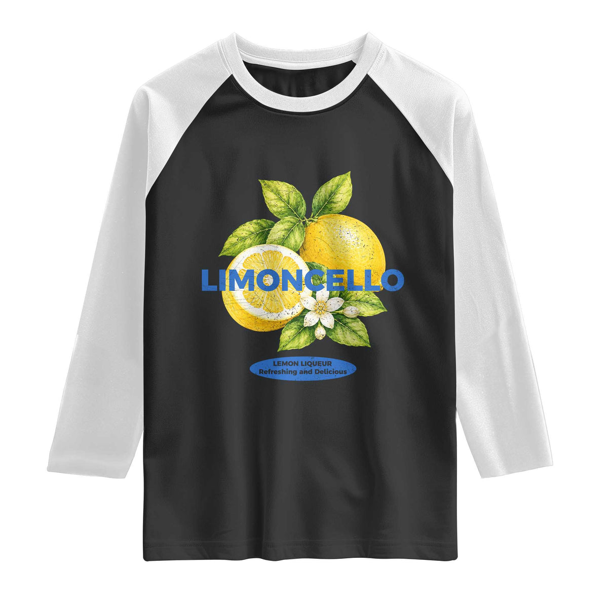 Vintage Limoncello Lemon Liqueur Raglan Shirt Citrus Fruit Botanical Italian Summer Graphic TS10 Black White Print Your Wear