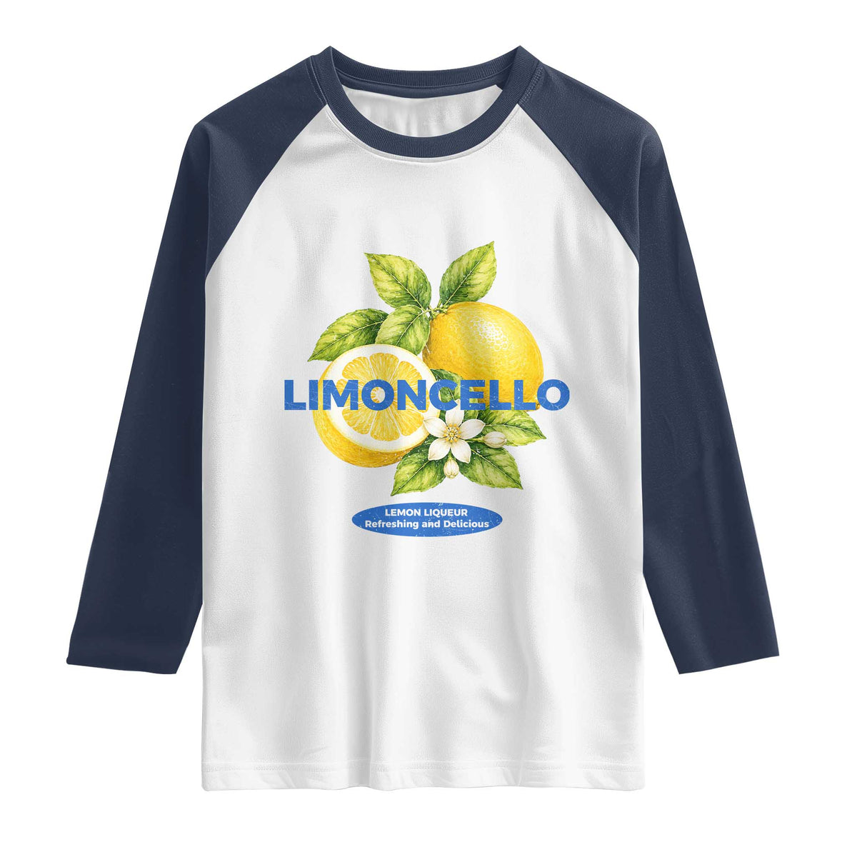 Vintage Limoncello Lemon Liqueur Raglan Shirt Citrus Fruit Botanical Italian Summer Graphic TS10 White Navy Print Your Wear