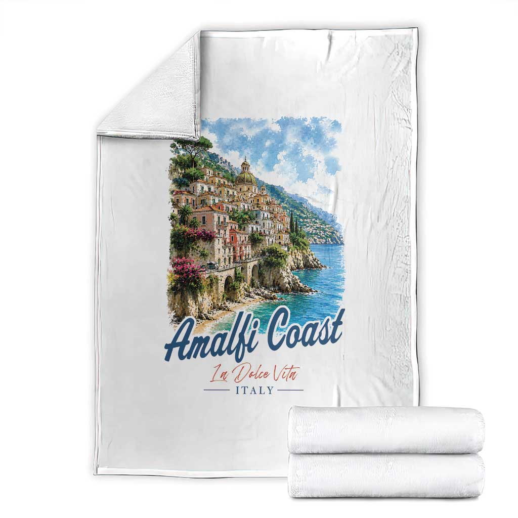 Amalfi Coast Throw Blanket La Dolce Vita Italy Coastal Village Vintage Mediterranean Paradise TS10 White Print Your Wear