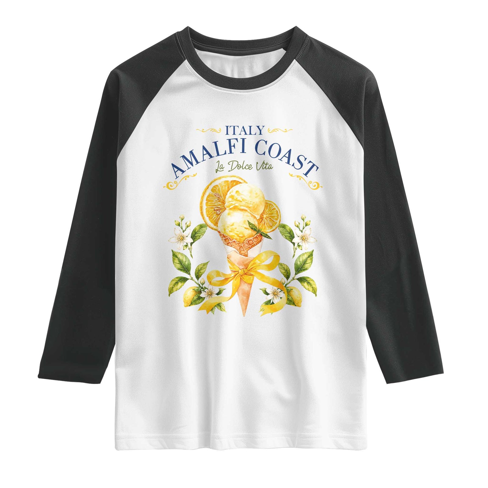 Amalfi Coast Limoncello Gelato Raglan Shirt La Dolce Vita Italy Lemon Dessert Summer TS10 White Black Print Your Wear