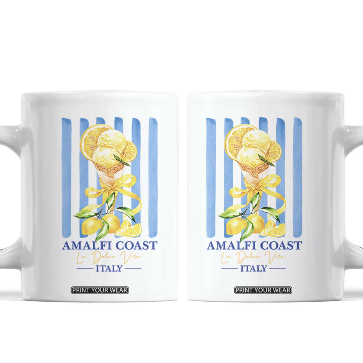 Amalfi Coast Italy Lemon Gelato Coffee Mug La Dolce Vita Citrus Summer Travel Vintage Coastal TS10 White Print Your Wear