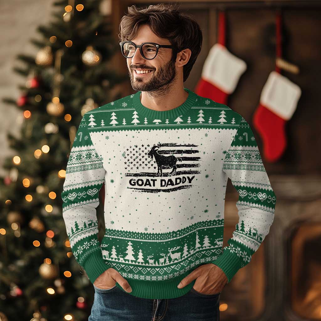Goat Daddy Ugly Christmas Sweater Funny Fathers Day Presents For Goat Dad US Flag TS10 Beige Green Print Your Wear