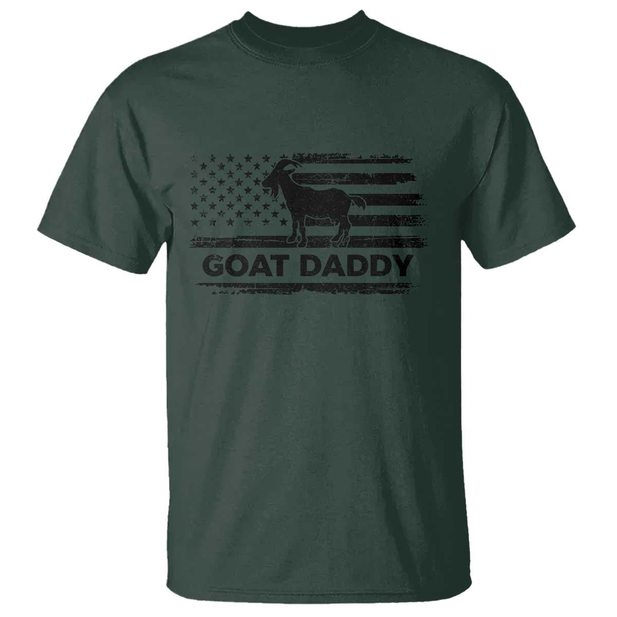 Goat Daddy T Shirt Funny Fathers Day Presents For Goat Dad US Flag TS10 Dark Forest Green Print Your Wear