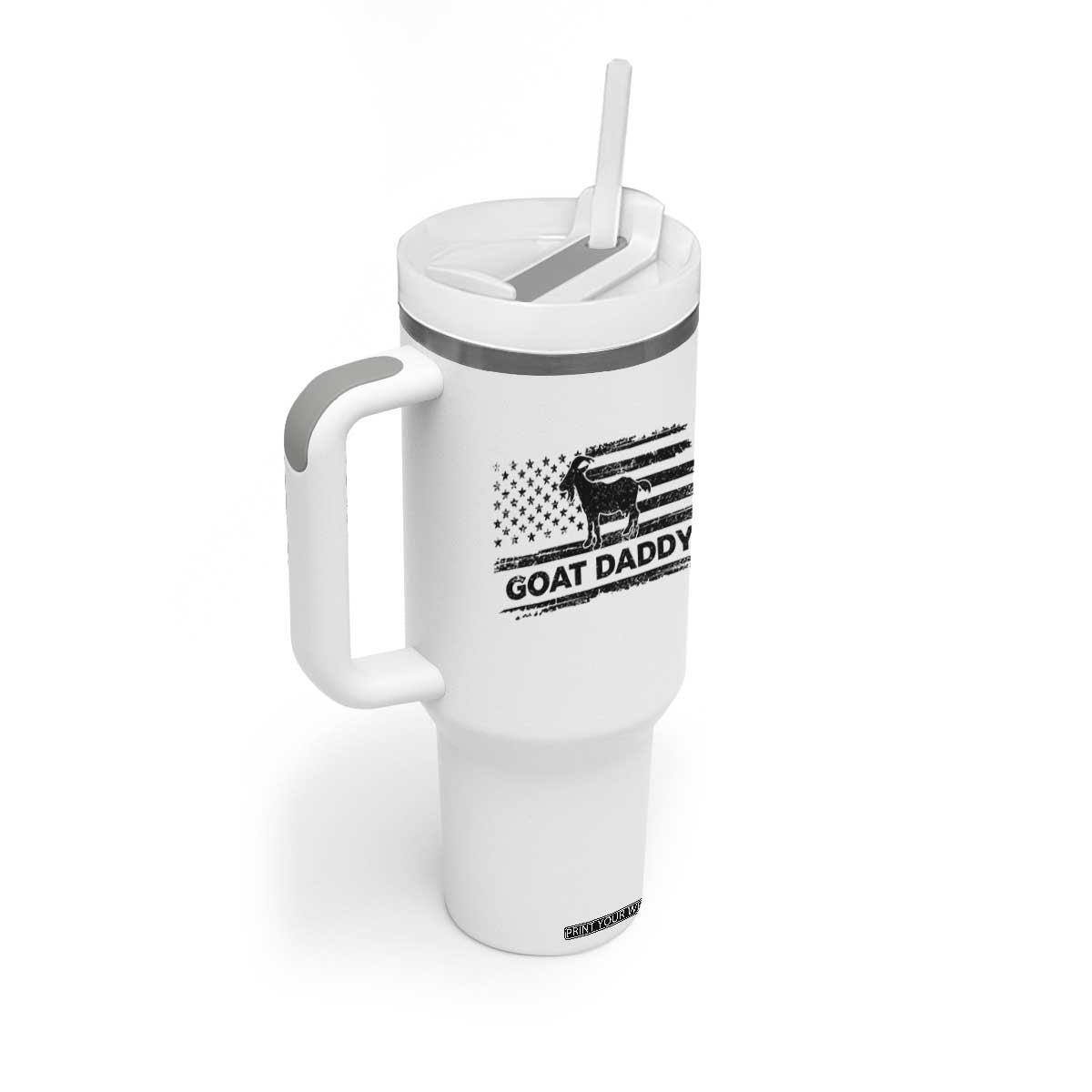 Goat Daddy Tumbler With Handle Funny Fathers Day Presents For Goat Dad US Flag TS10 Print Your Wear