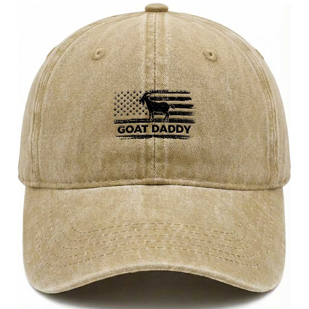 Goat Daddy Washed Cotton Baseball Cap Funny Fathers Day Presents For Goat Dad US Flag TS10 Print Your Wear