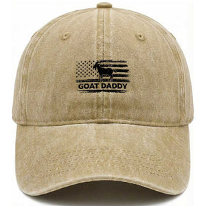 Goat Daddy Washed Cotton Baseball Cap Funny Fathers Day Presents For Goat Dad US Flag TS10 Print Your Wear