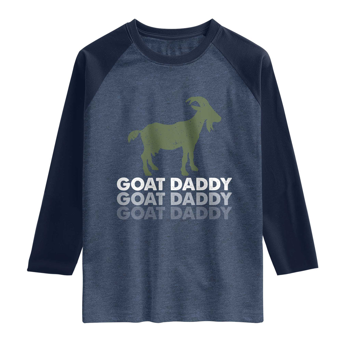 Funny Dad Raglan Shirt Funny Goat Daddy Fathers Day Presents For Goat Lovers TS10 Heather Denim Navy Print Your Wear