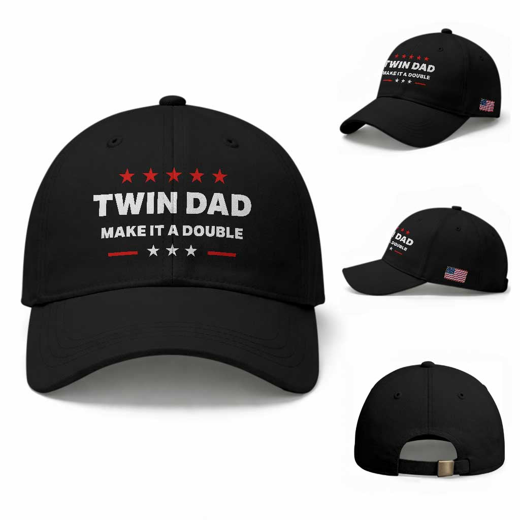 Retro Twin Dad Baseball Cap Make It A Double Fathers Day TS10 Baseball Cap Universal Fit Black Print Your Wear