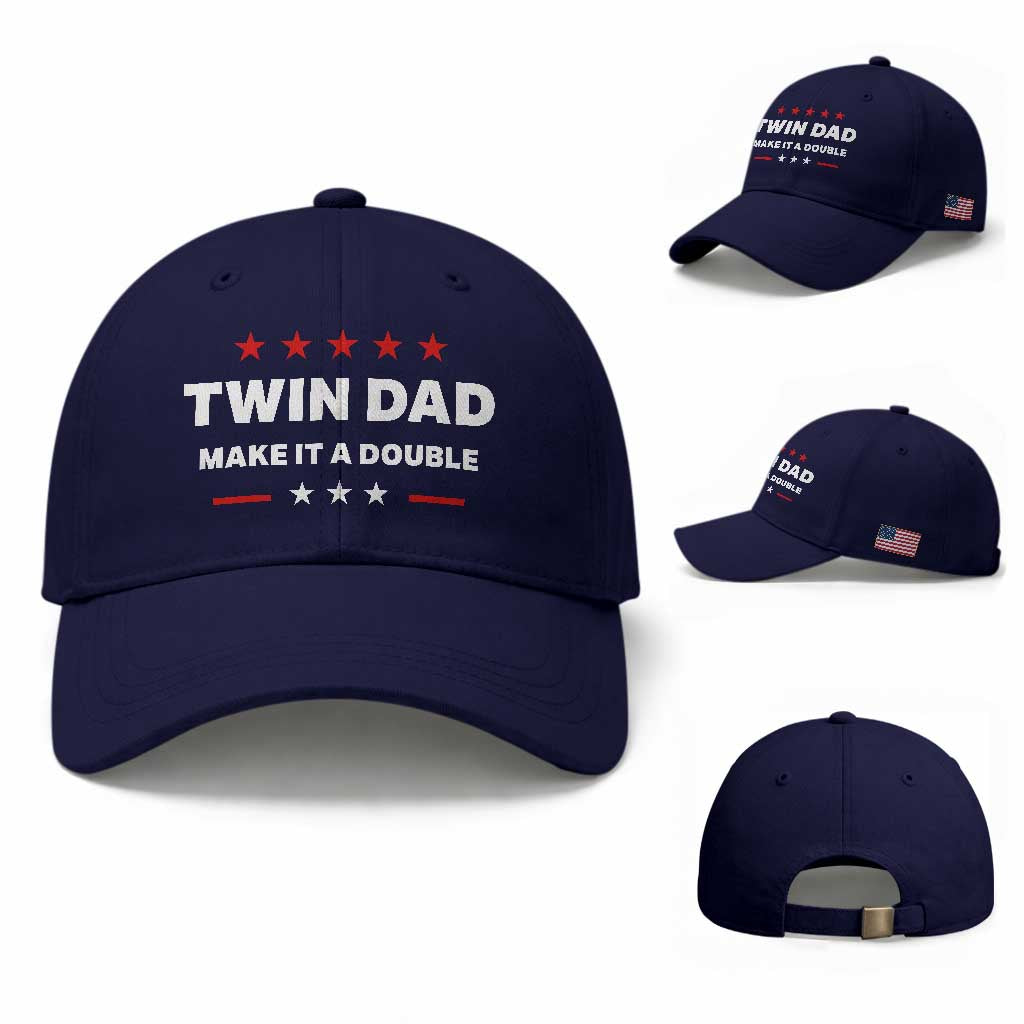 Retro Twin Dad Baseball Cap Make It A Double Fathers Day TS10 Baseball Cap Universal Fit Dark Blue Print Your Wear