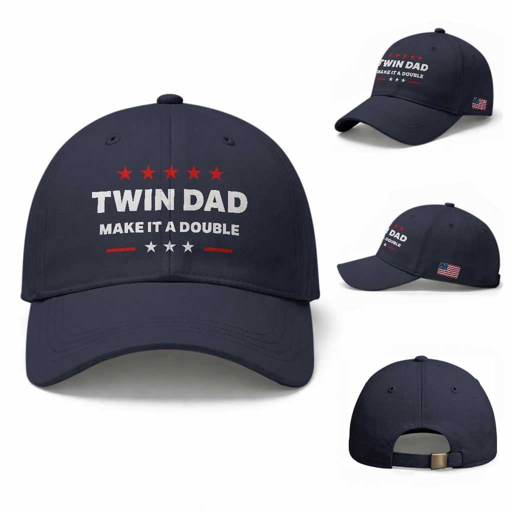 Retro Twin Dad Baseball Cap Make It A Double Fathers Day TS10 Baseball Cap Universal Fit Navy Print Your Wear