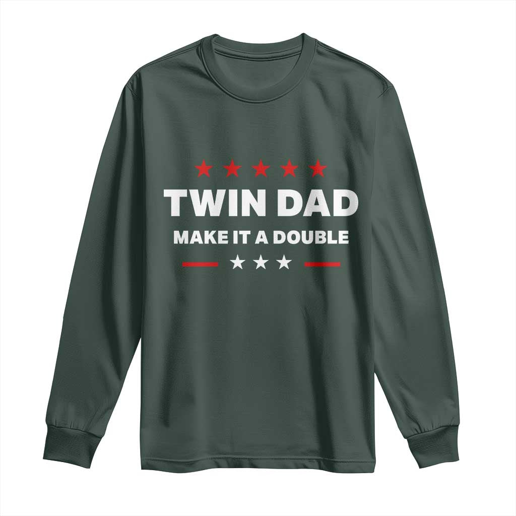Retro Twin Dad Long Sleeve Shirt Make It A Double Fathers Day TS10 Dark Forest Green Print Your Wear
