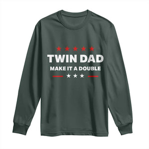 Retro Twin Dad Long Sleeve Shirt Make It A Double Fathers Day TS10 Dark Forest Green Print Your Wear