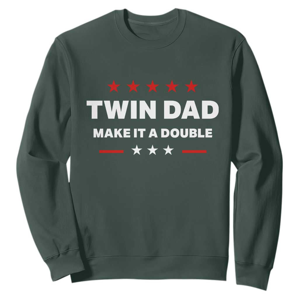 Retro Twin Dad Sweatshirt Make It A Double Fathers Day TS10 Dark Forest Green Print Your Wear