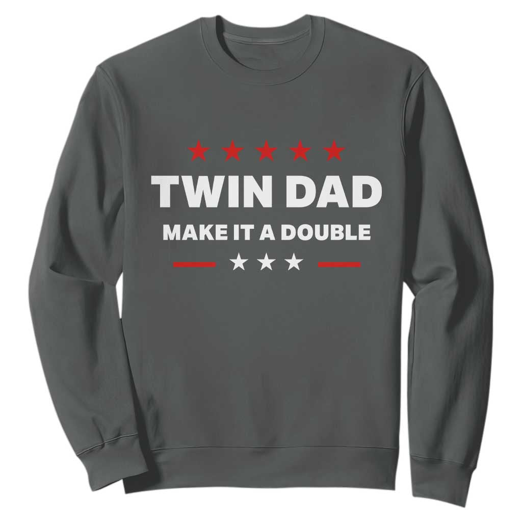 Retro Twin Dad Sweatshirt Make It A Double Fathers Day TS10 Dark Heather Print Your Wear