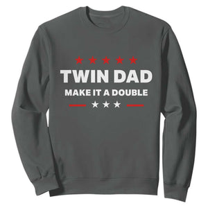 Retro Twin Dad Sweatshirt Make It A Double Fathers Day TS10 Dark Heather Print Your Wear