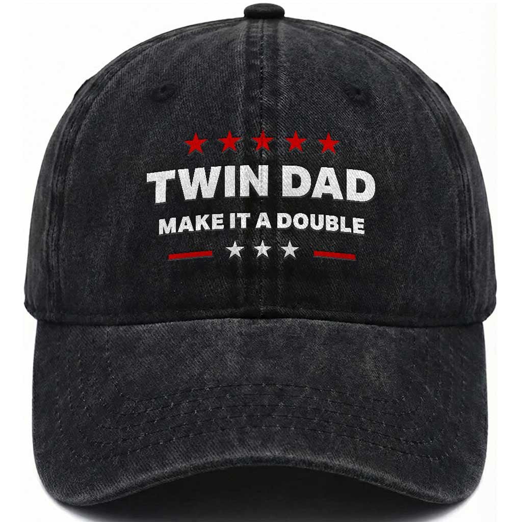 Retro Twin Dad Washed Cotton Baseball Cap Make It A Double Fathers Day TS10 Print Your Wear