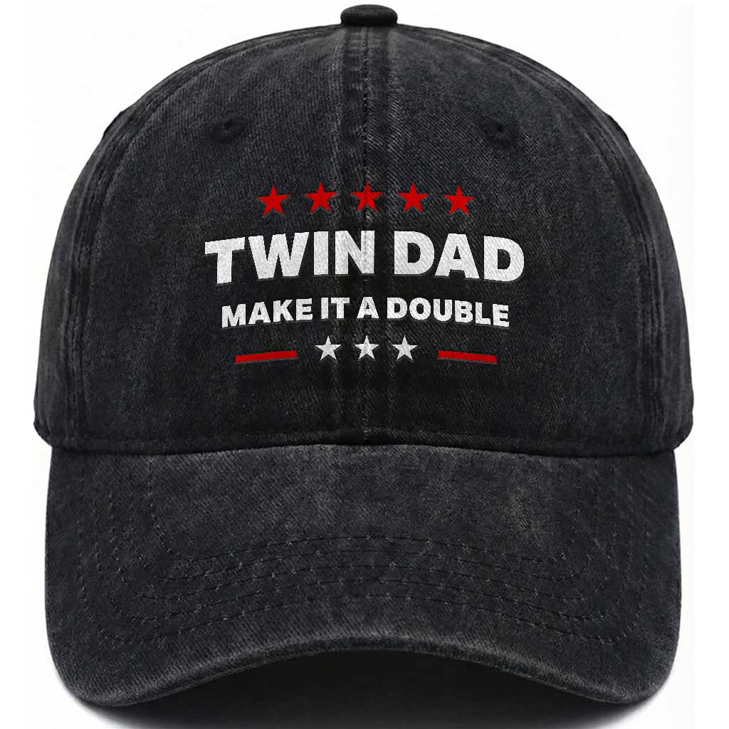 Retro Twin Dad Washed Cotton Baseball Cap Make It A Double Fathers Day TS10 Print Your Wear