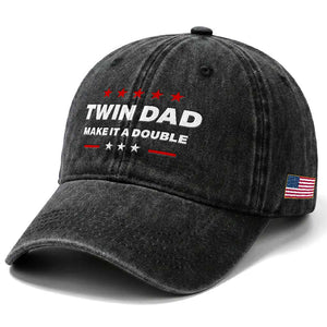 Retro Twin Dad Washed Cotton Baseball Cap Make It A Double Fathers Day TS10 Print Your Wear