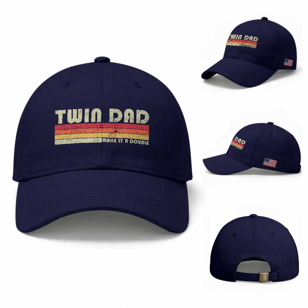 Retro Twin Dad Baseball Cap Make It A Double Vintage Cool 70s 80s Style Sunset TS10 Baseball Cap Universal Fit Dark Blue Print Your Wear