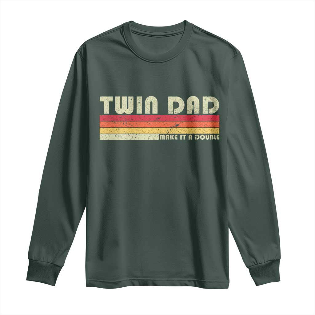 Retro Twin Dad Long Sleeve Shirt Make It A Double Vintage Cool 70s 80s Style Sunset TS10 Dark Forest Green Print Your Wear