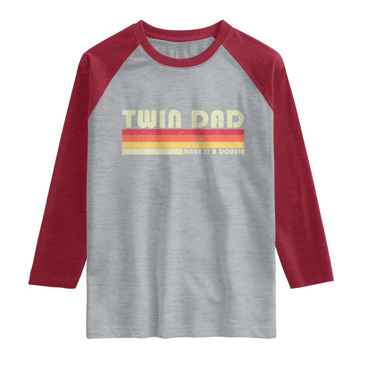 Retro Twin Dad Raglan Shirt Make It A Double Vintage Cool 70s 80s Style Sunset TS10 Heather Gray Heather Red Print Your Wear
