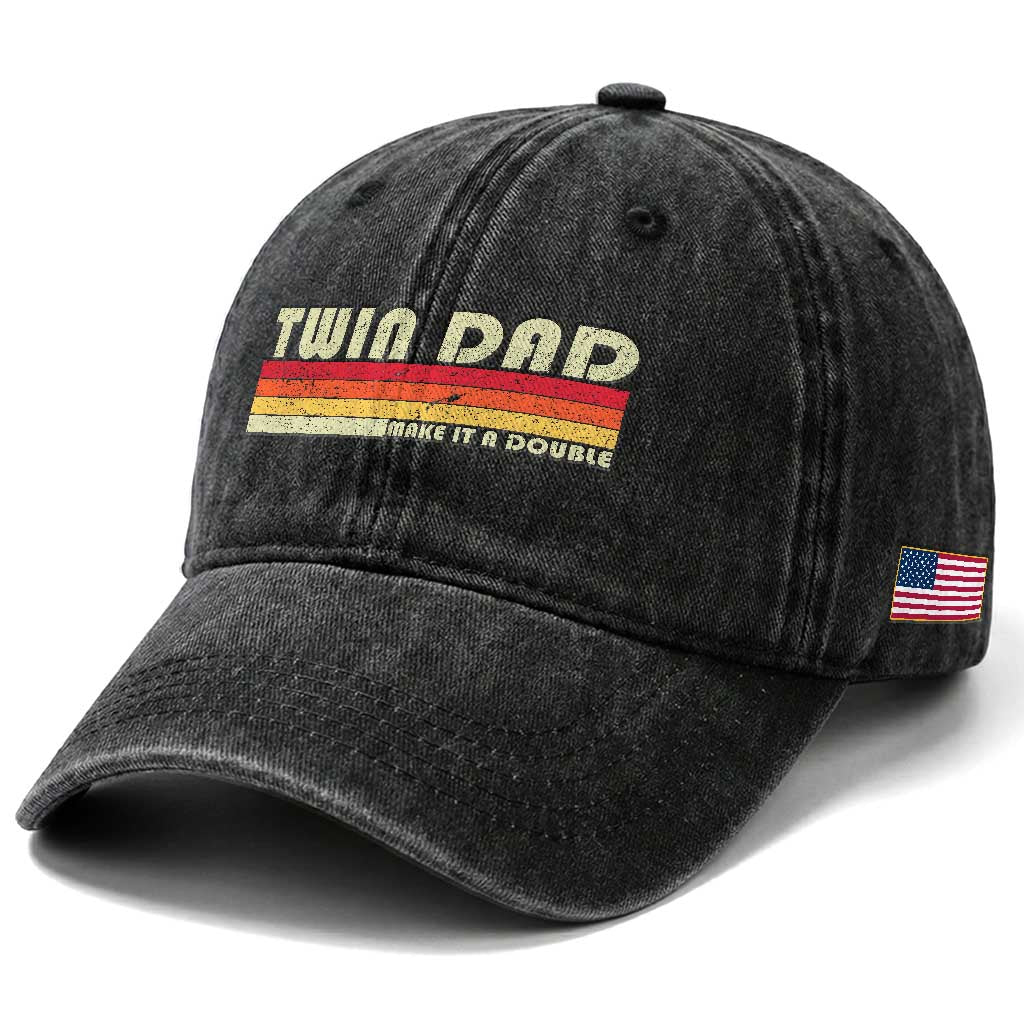 Retro Twin Dad Washed Cotton Baseball Cap Make It A Double Vintage Cool 70s 80s Style Sunset TS10 Print Your Wear