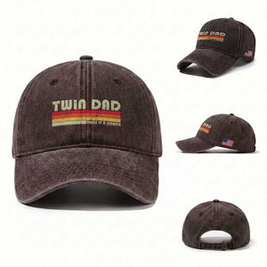 Retro Twin Dad Washed Cotton Baseball Cap Make It A Double Vintage Cool 70s 80s Style Sunset TS10 Washed Cap Universal Fit Dark Brown Print Your Wear