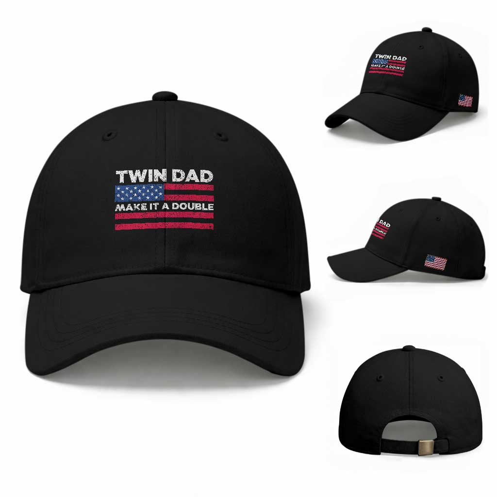Retro Twin Dad Baseball Cap Make It A Double US Flag Fathers Day TS10 Baseball Cap Universal Fit Black Print Your Wear