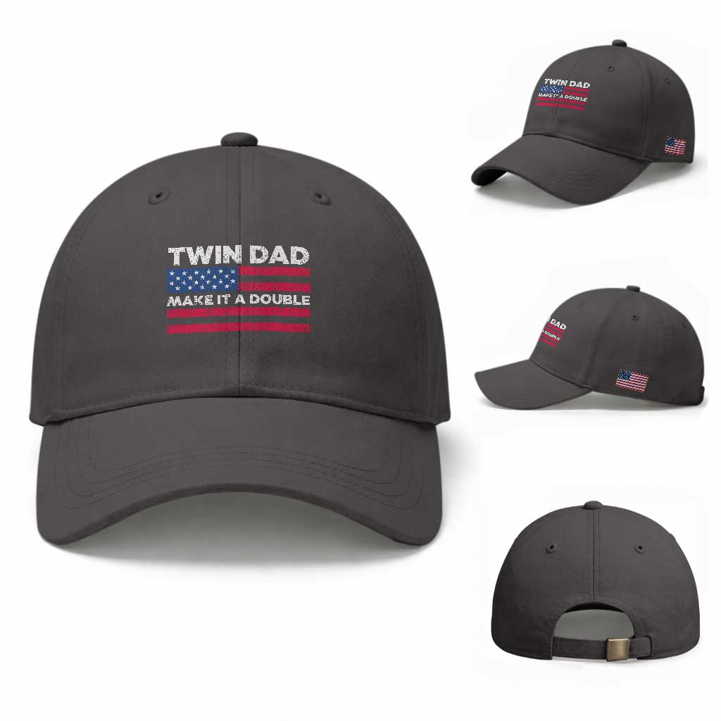 Retro Twin Dad Baseball Cap Make It A Double US Flag Fathers Day TS10 Baseball Cap Universal Fit Dark Gray Print Your Wear