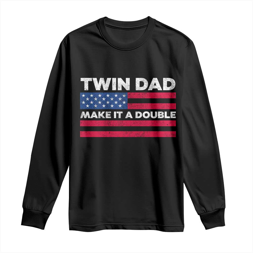 Retro Twin Dad Long Sleeve Shirt Make It A Double US Flag Fathers Day TS10 Black Print Your Wear
