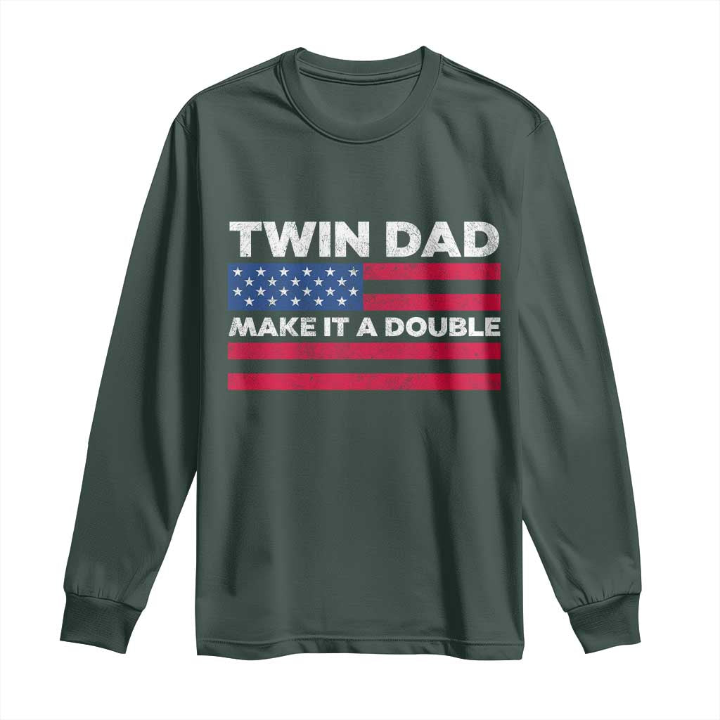 Retro Twin Dad Long Sleeve Shirt Make It A Double US Flag Fathers Day TS10 Dark Forest Green Print Your Wear