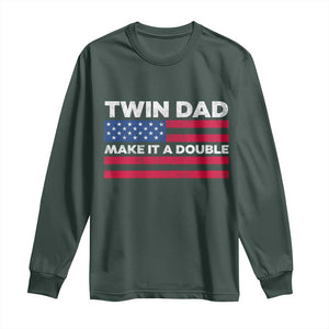Retro Twin Dad Long Sleeve Shirt Make It A Double US Flag Fathers Day TS10 Dark Forest Green Print Your Wear