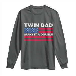 Retro Twin Dad Long Sleeve Shirt Make It A Double US Flag Fathers Day TS10 Dark Heather Print Your Wear