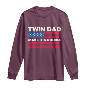 Retro Twin Dad Long Sleeve Shirt Make It A Double US Flag Fathers Day TS10 Maroon Print Your Wear