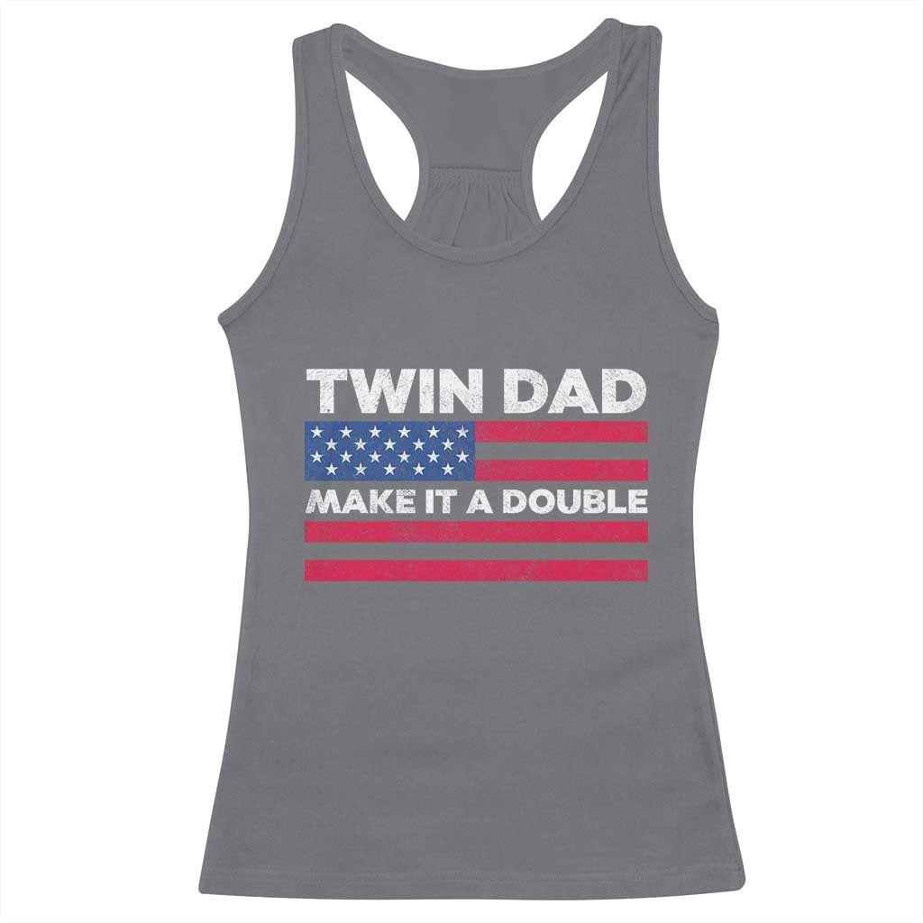 Retro Twin Dad Racerback Tank Top Make It A Double US Flag Fathers Day TS10 Charcoal Print Your Wear