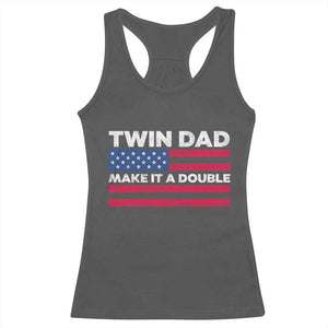 Retro Twin Dad Racerback Tank Top Make It A Double US Flag Fathers Day TS10 Dark Heather Print Your Wear