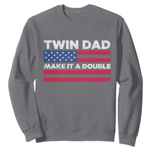 Retro Twin Dad Sweatshirt Make It A Double US Flag Fathers Day TS10 Charcoal Print Your Wear